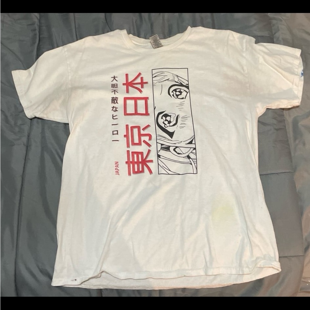 Gildan White Graphic Tee with Red Accents